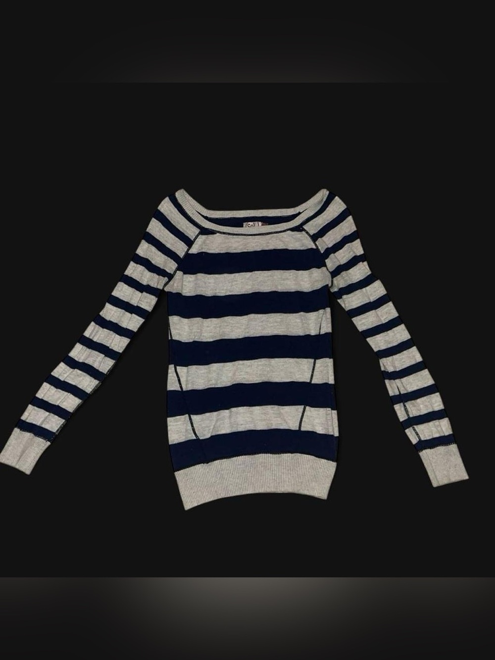 SO Navy and Gray Striped Boatneck Sweater